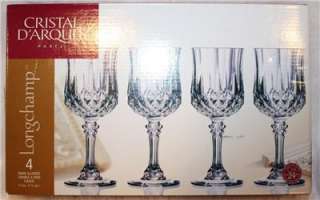 CRISTAL D ARQUES LONGCHAMP SET OF 4 WINE GLASSES 6.5 TALL NEW IN 
