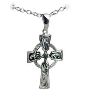 British Jewellery Workshops Silver 35x24mm hand engraved Celtic Cross 