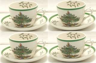 NWT SPODE SET OF FOUR CHRISTMAS TREE TEA CUPS & SAUCERS  
