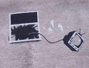 Banksy Poster Print TV out the Window Multiple Sizes  