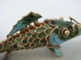   Blue Enamel Cloisonne Articulating Koi Fish Charm Pendant  