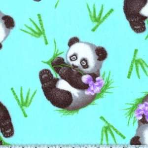  60 Wide Micro Terry Fleece Panda Mint Green Fabric By 