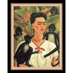   Portrait With Monkey by Frieda Kahlo   Framed Artwork