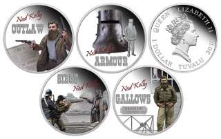 Tuvalu 2010 Ned Kelly 4 x $1 Pure Silver Color Proof  