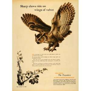  1950 Ad Owl Plant Traveler Insurance Surety Bonds Bird 