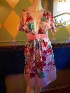Satiny Asian Style Dress, Beautiuful Floral Print, Newdon, Large 