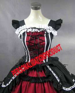 Victorian Gothic Lolita Cotton Burgundy Ball Gown Cosplay Dress  