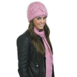  Soft Pink Studded Bow Hat and Scarf Set