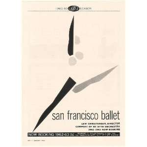  1962 San Francisco Ballet Dancer art Booking Print Ad 