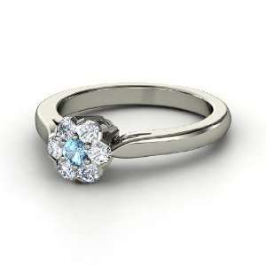   Ring, Round Blue Topaz 14K White Gold Ring with Diamond Jewelry
