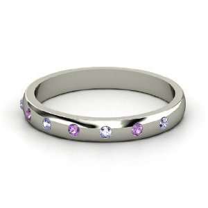 Button Band, Sterling Silver Ring with Amethyst & Tanzanite