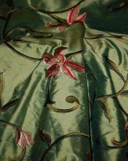 New SILK EMBROIDERED Line Interlined Pinch Pleat Custom Made Green 
