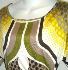 Trina Turk sz 2 green yellow white brown print 100% silk dress 2 S 