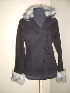 new Tripp eye & hook fur trimmed jacket lg goth punk  