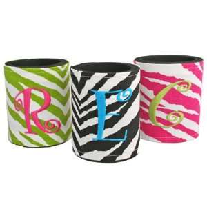   Zebra Koozies with Initials in Bright Colors   Monogram Zebra Koozies