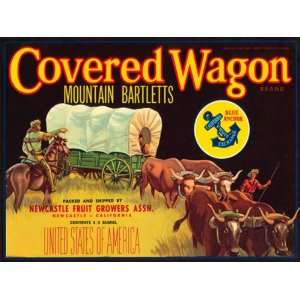 COVERED WAGON MOUNTAIN BARTLETTS NEWCASTLE CALIFORNIA USA FRUIT CRATE 