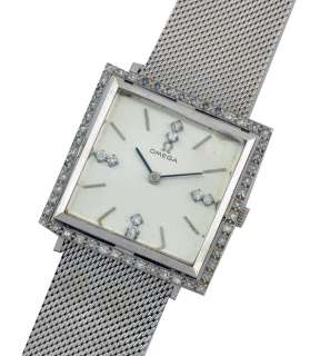 Vintage Omega Diamond Bezel Lady Watch Square 14k Gold  