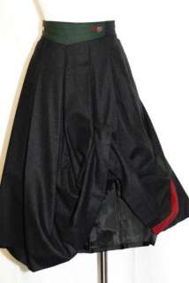 BLACK ~ BOILED WOOL Long AUSTRIA Winter PLEATED Dress Suit SKIRT 44 12 
