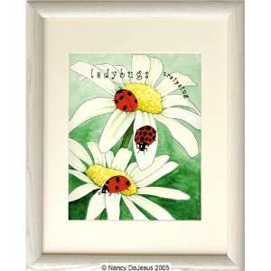  Ladybugs on Daisies Artwork with Frame by Nancy DeJesus 