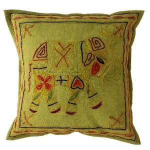 Look Elephant Design Cushion Pillow Cover Set with Zari & Thread Work 