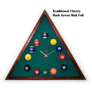   Cherry Triangle Billiard Clock Dk Green Mali Felt 