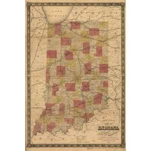  1858 Map Railroads, Indiana