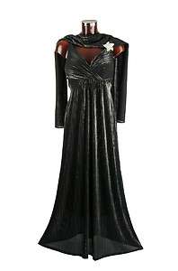 BLACK LONG MontyQ FORMAL EVENING PARTY MAXI DRESS GOWN & SCARF 