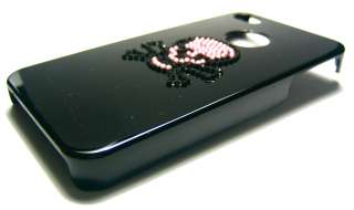 iPhone 4 Black Case Pink Crystal Rhinestone Gem Skull  