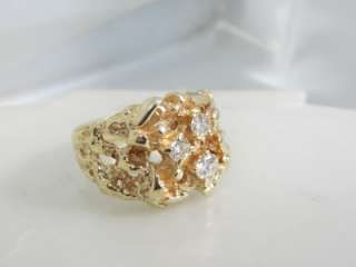   14K GOLD HEAVY NUGGET 0.500 CARAT TOTAL WEIGHT VS DIAMOND MENS RING