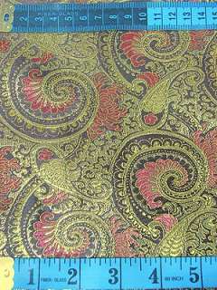 Chinese Brocade Fabric Material Gold Paisley on Black Upholstery By 
