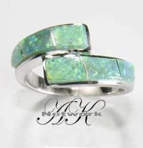 925 Sterling Siver Jewelry Green Inlaid OPAL Ring S8  
