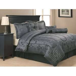   7Pcs King Black and Charcoal Geo Comforter Bedding Set