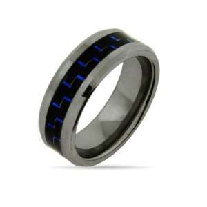 Mens Cobalt Blue Carbon Fiber Inlay Tungsten Ring Size 9 (Sizes 9 10 