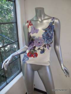 Etro White Multi Colored Floral Sleeveless Ribbed Top40  