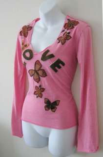 128 JOYSTICK ANTHROPOLOGIE Embroidered LOVE TOP * S M  
