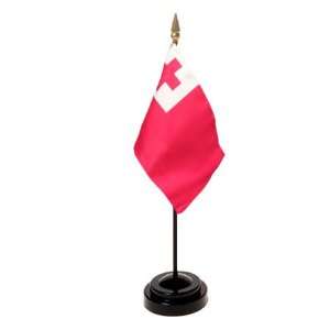  Tonga Flag 4X6 Inch Mounted E Gloss With Fringe Patio 