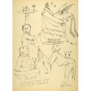 1954 Original Lithograph Louis Bosa Art Schenley Liquor Alcohol Butler 