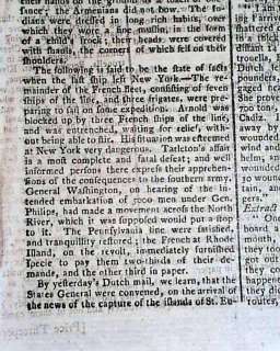 ANTHONY WAYNE Benedict Arnold 1781 Rev. War Newspaper *  