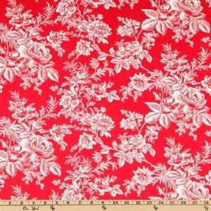   In Red Toile Red/Cream Fabric By The Yard Arts, Crafts & Sewing