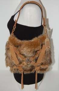 NEW Lucky Brand Toluca Lake Rust Brown Fur & Leather Hobo Tote Handbag 