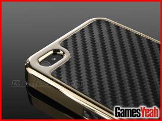 Golden Carbon Fiber Chrome Hard Case Cover F AT&T Verizon Sprint 