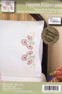 Tobin Stamped Embroidery kit 20 x 30 Pillowcase Pair ~ POPPIES Sale 