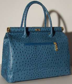 NWT Genuine Italian Leather Hand bag Purse Tote Satchel A4 Blue 965 