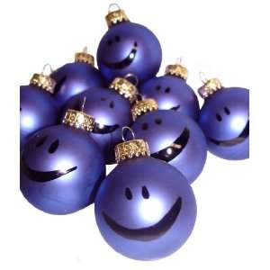  Set of 9 Purple Smiley Face Glass Ball Christmas Ornaments 