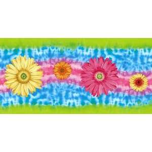 Tie Dye Daisies Green, Blue, Pink and Yellow Wallpaper Border in MyPad