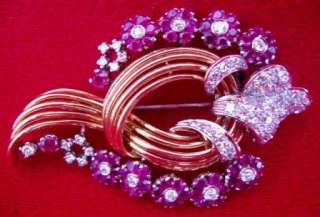 TIFFANY ANTIQUE DIAMONDS & RUBIES 18K & PLATINUM PIN  