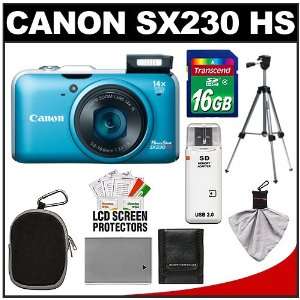  Canon PowerShot SX230 HS Digital Camera (Blue) with 16GB 