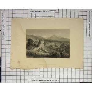  Thun River Plains Fields Mountains Antique Print