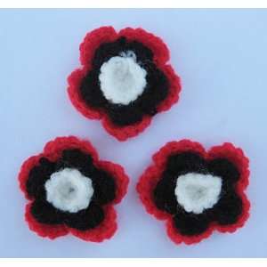  30pc Red Black White Three Layer Crochet Flowers Applique 