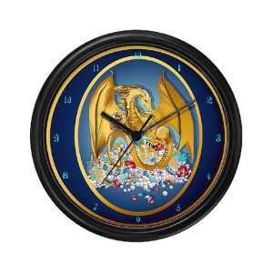  Big Gold Dragon and Globe Ova Fantasy Wall Clock by 